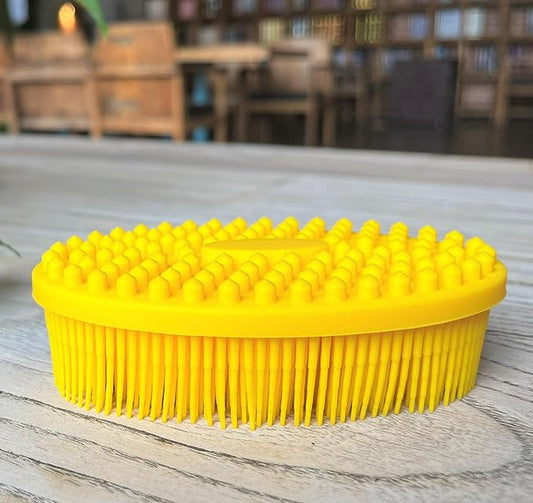 Premium Sensory Brush for Kids or Autism,Soft Silicone Body Scrubber,2 in 1 Sensory Room Occupational Therapy Sensory Brushes,Silicone Loofah,Pet Shower Brush Bath Brush Shampoo Brush(Oval-Yellow)