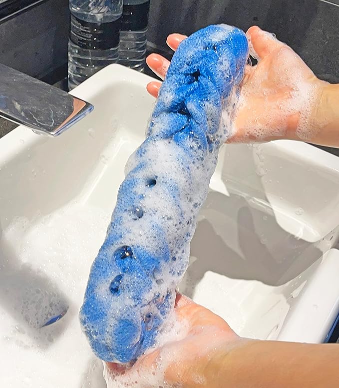 Long Stretch Back Sponge with Rope Handles Back Scrubber Bath Shower Mesh Sponge Exfoliating Body Scrub Stretch Braided Loofah for Men and Women(2-Pack,Blue)
