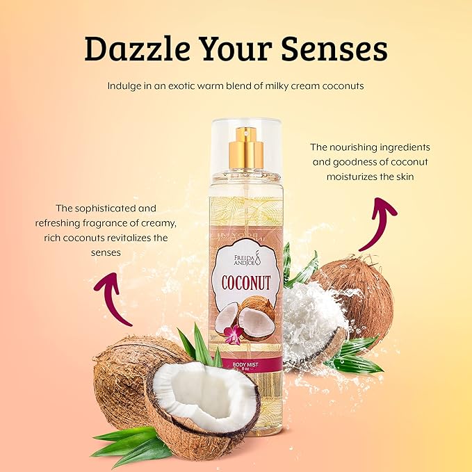 Home Spa Gift 10oz Deep Moisturizing Fragrance Body Lotion & 8 oz. Fine Fragrance Body Mist Set Luxury Self-Care Combo for Women and Girls (Coconut)