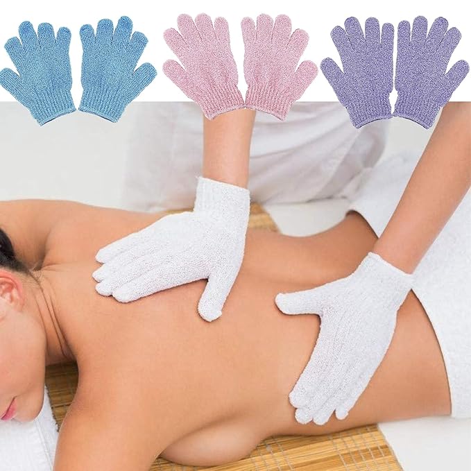 8 PCS ROTOPATA Deep Exfoliating Gloves Mitt with Hanging Loop for Shower, Spa, Body Scrubs, Dead Skin Cell Remover Bathing Accessories