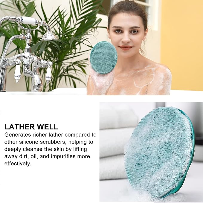 INNERNEED Soft Silicone Body Cleansing Brush Shower Scrubber, Gentle Exfoliating and Massage for All Kinds of Skin (Dark Green)