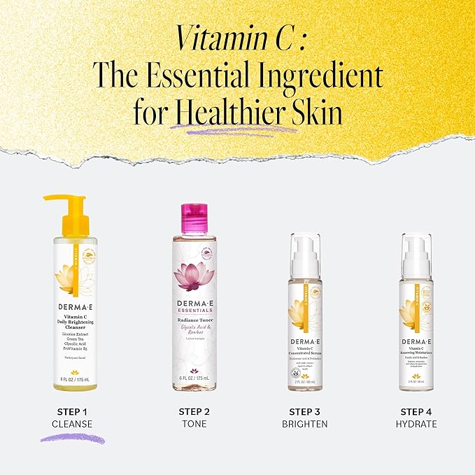 Derma E Vitamin C Daily Brightening Cleanser, 6 Fl Oz, Hydrating Cleanser to Help Even Skin Tone, Moisturizing Face Wash for a Radiant Glow