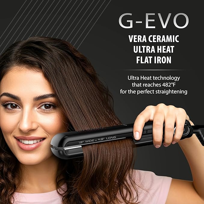 GA.MA G-EVO Vera Ceramic Flat Iron, 1.2 Inch, Adjustable 302F-446F, Oxy Active Technology, Ultra Heat & Auto Shut-Off, 100% Ceramic Plates