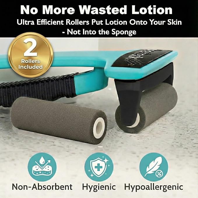 bearback Lotion Applicator for Back & Body – Long-Reach Roller for Even Lotion, Sunscreen, Self-Tanner & Medication Application – Foldable, Reusable, No-Help Design – American Small Business (Teal)