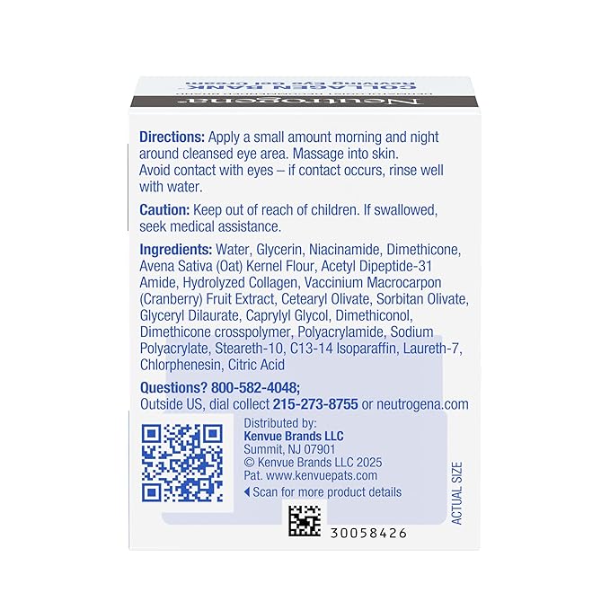 Neutrogena Collagen Bank Reviving Eye Cream, Under Eye Cream, Helps Preserve Collagen, Visibly Improves Dark Circles, Puffiness, Fine Lines, Texture, Fragrance Free, with Peptides 0.5 oz