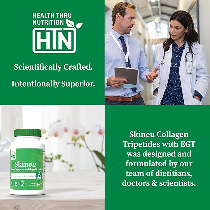 Skineu Collagen Tripeptide + L-Ergothioneine | Advanced Anti-Aging Formula | Morikol® Marine Collagen | Supports Skin Hydration, Elasticity & Joint Health | Non-GMO & Gluten-Free | 60 VegeCapsules