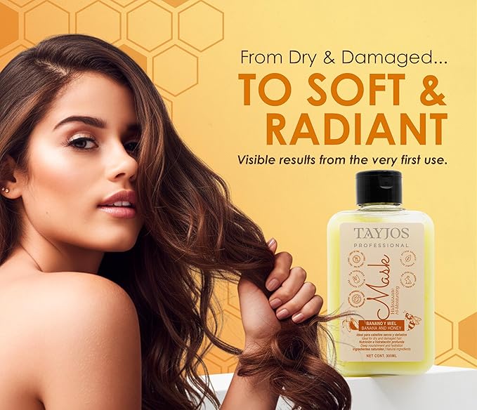 Banana Hair Mask with Honey – Intensive Hydrating Hair Mask for Dry or Treated Hair – Natural Banana Extract – Hair Protein Mask – 10.14 fl oz