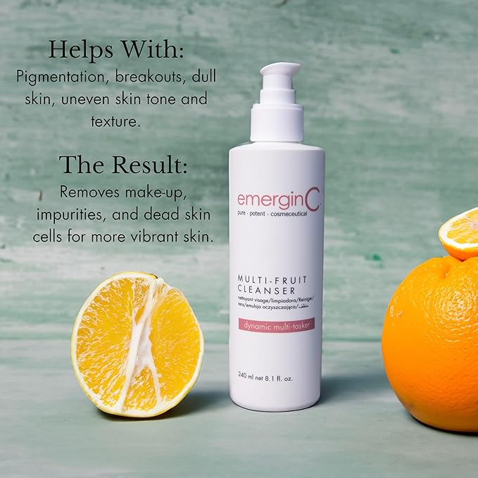 emergin C Gentle Multi-Fruit Cream Cleanser - Face Wash with Natural AHA + Vitamin C from Natural Fruit Extracts - Removes Dead Skin (8.1 oz, 240 ml)