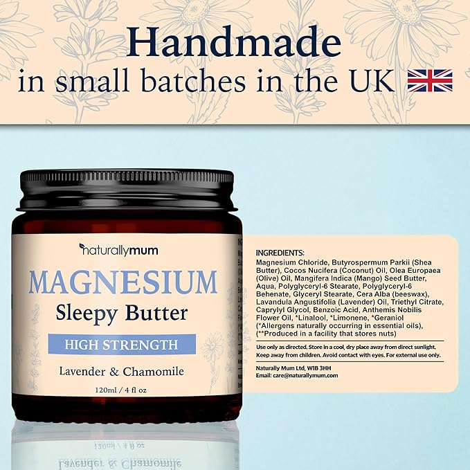 Magnesium Butter [NATURAL & VEGAN] - Topical Magnesium Chloride Cream Butter Support for Sleep, Bone, Heart & Muscle Health - Lavender & Chamomile – High Strength Balm - Made in UK & Safe for Kids