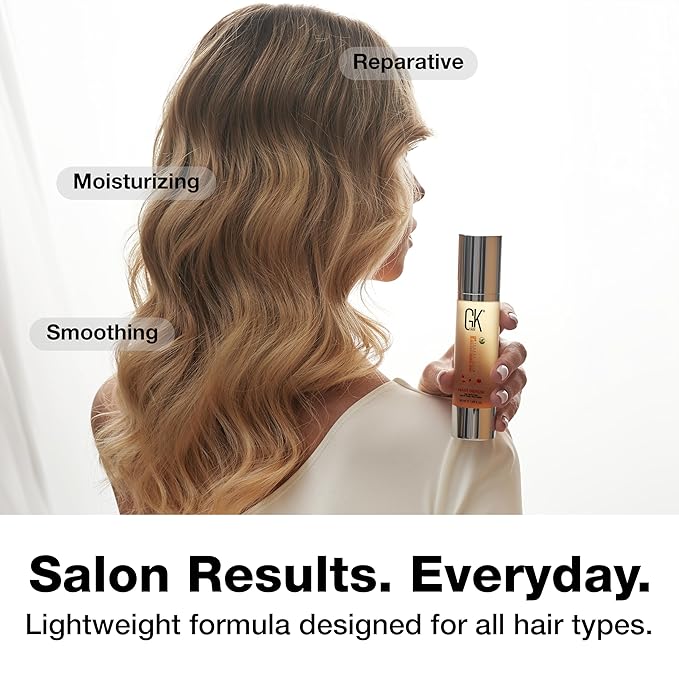 GK HAIR Oil - Argan Oil Heat Protectant Serum - Lightweight Hair Serum - Perfect For Keratin, Frizzy, Curly, Dry & Damaged Adds Shine and Smooths - Paraben, Phthalate and Sulfate Free 1.69 Oz