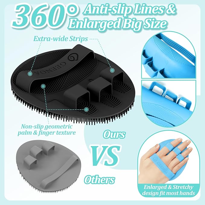 Silicone Back/Body/Face Scrubber & Soft Bath Glove Set 4PCS, Gentle Exfoliating Back & Body Scrubber with Dual-Side Brush Head, Hand-fit Bath Glove & Face Scrubber for Deep Cleaning(Blue-4PC)