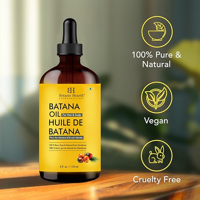 Botanic Hearth 100% Pure Batana Oil For Hair Growth | Infused with Batana & Kemel | Hair Oil Repairs Dry Damaged Hair, Strengthening, Healthier - Hair Tonic, 4.0 fl oz