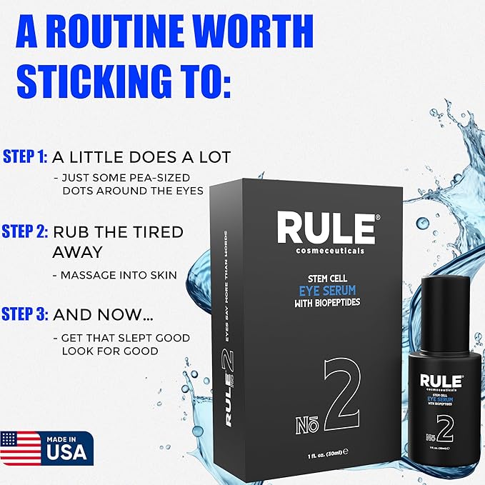 RULE No.2 Stem Cell Serum for Dark Circles and Puffiness, Advanced Anti Aging Argan Serum Eye Bags Treatment for Men, Firm Lift & Reduce Wrinkles with BioPeptides Vitamin E Eye Gel Cream, 30ml