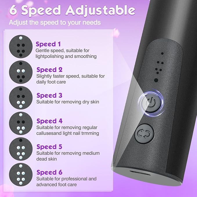 Electric Foot Callus Remover, 2 in 1 Foot File Grinder Tool with 6 Speed Controller, Foot Sander Foot Scrubber Dead Skin Remover,Rechargeable Pedicure Tools for feet Men Women
