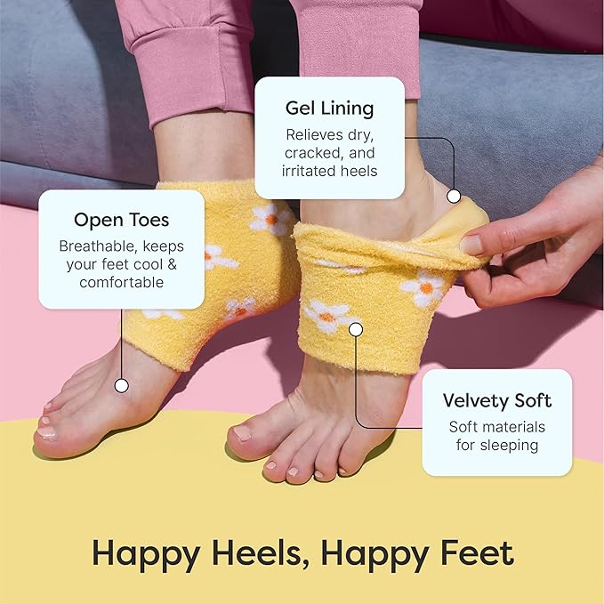 ZenToes Moisturizing Socks for Cracked Heel Treatment, Vitamin E, Olive Oil and Jojoba Oil Heel Socks, Stocking Stuffers for Women, Spa Self Care Gifts for Women (Yellow & White Daisies, Regular)