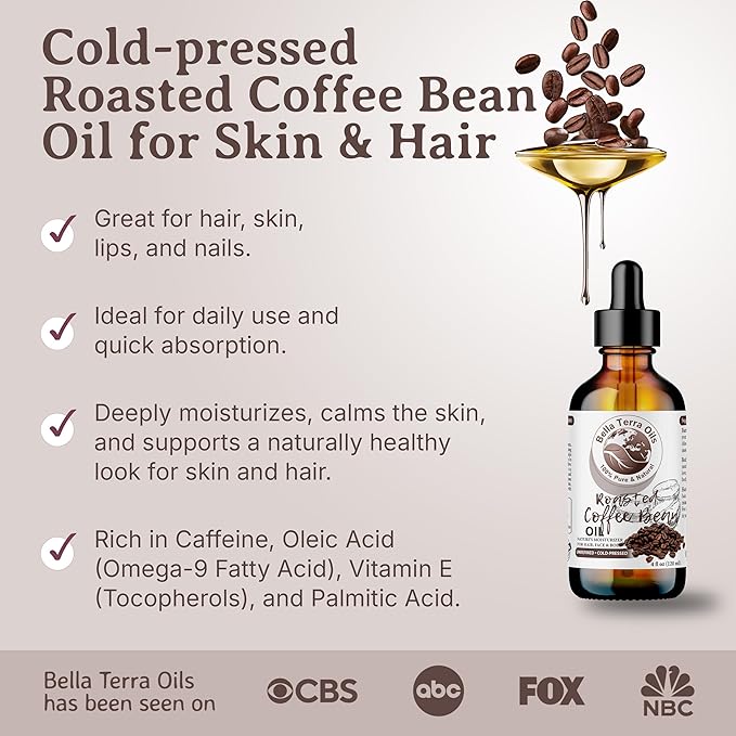 Bella Terra Oils - Roasted Coffee Bean Oil 16oz - Bask in the Richness of Coffee Bean Oil for Skin, Infused with Vitamin E, The Pinnacle of Skin Nourishment