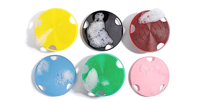 Boie USA Flat Body Scrubber - Soft Silicone-Like Exfoliating Shower Scrubber & Body Cleansing Brush - Stick-to-Wall Loofah Replacement - Body Exfoliator for All Skin Types (Yellow)