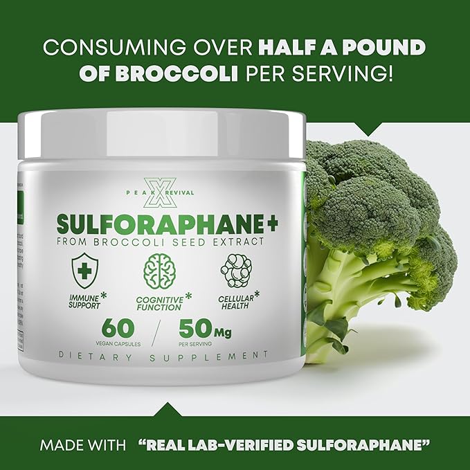 5000mcg of Real Lab-Verified Sulforaphane Supplement - Broccoli Seed Extract 50mg Supplements - Promotes Cognitive Function, Liver & Cellular Support - 60 Vegan Capsules/Pills