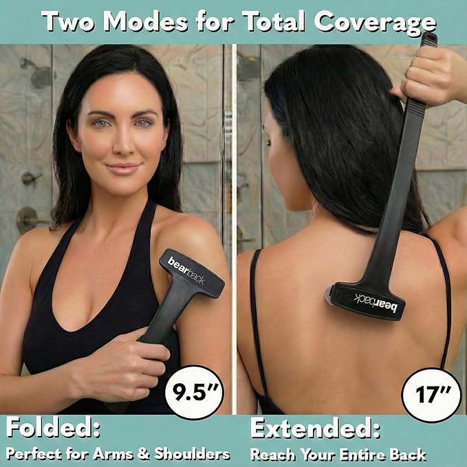 bearback Lotion Applicator for Back & Body - Long Reach Folding Handle with Reusable Foam Rollers - Apply Lotion, Medication, Ointment, Sunscreen, Self Tanner - (Black) (Handle with 2 Rollers)