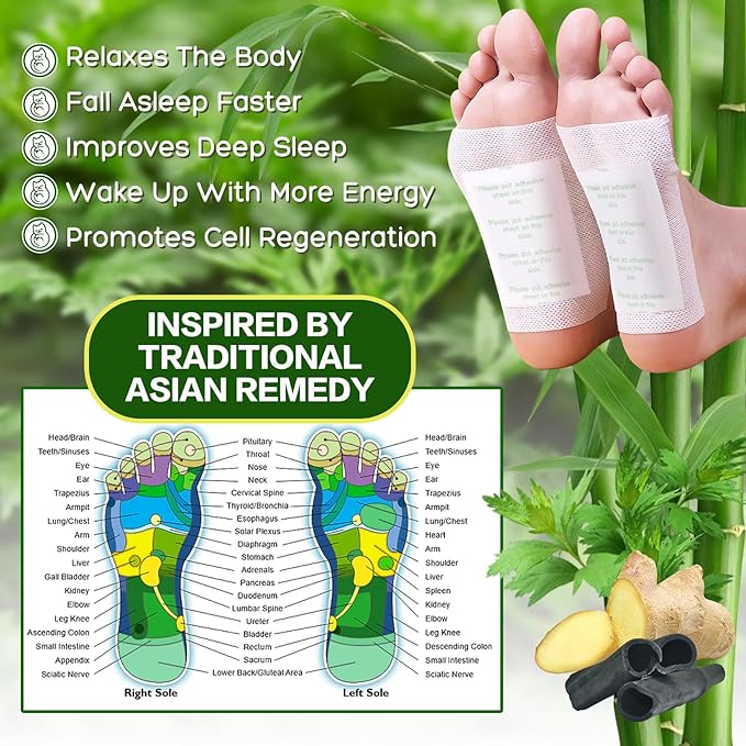 Foot Pads 2-Box Set 100 pcs Ginger Oil & Bamboo Charcoal Premium Foot Care Patches - Relieves Stress and Fatigue - Improves Sleep and Supports Body Cleansing Christmas Gifts for Women