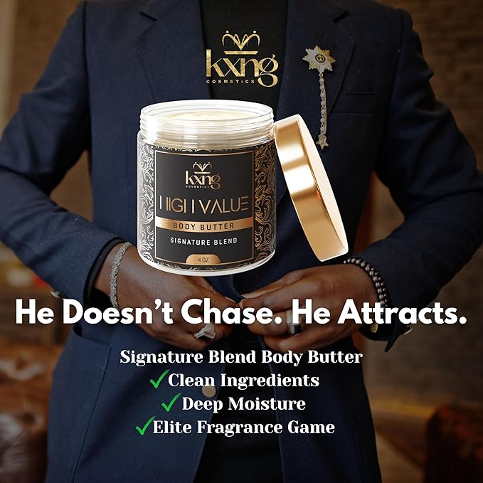 KXNG Cosmetics Shea Body Butter Cream – 4oz | Organic Body Butter for Men & Women with Shea, Cocoa, Mango & Coconut Oil | Deep Moisturizing Cream for Hands, Feet & All Skin Types – High Value