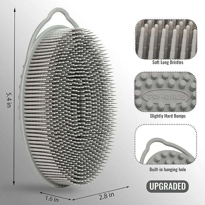 Set of 3 Silicone Body Scrubber Loofah Soft Exfoliating Body Bath Shower Scrubber Loofsh Brush (Black+Gray+Blue 010)