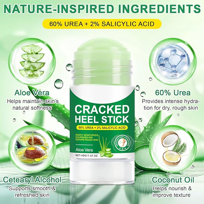 2PCS Foot Cream with Aloe Vera 2.46 oz/70 g, Heel Stick, Moisturizing Foot Balm, Crack Feet Prevention Stick for Removing and Smoothing Cracked Hands Elbows Feet, Moisturizes and Hydrates the Dry Skin