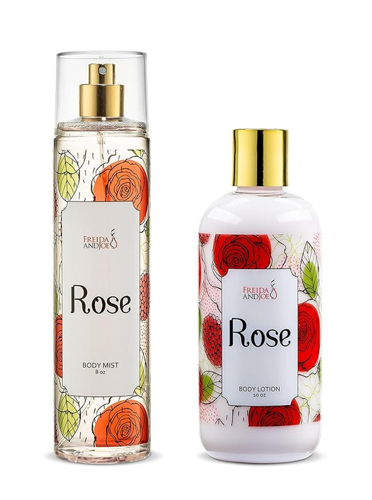 Rose Home Spa Gift 10oz Deep Moisturizing Fragrance Body Lotion & 8 oz. Fine Fragrance Body Mist Set Luxury Self-Care Combo for Women and Girls (Rose)
