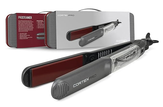 Cortex Professional Vapor Flat Iron - Vapor Mist Thermolon Ceramic Plates - Argan Infusion Steamliner - Professional Hair Straightener - with Argan Refill Bundle - 1.25’’ (Black)
