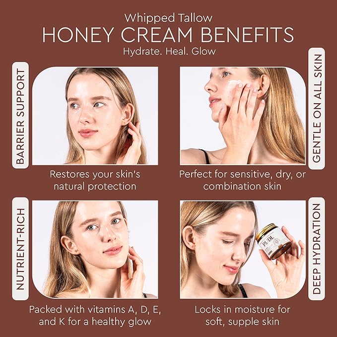 PUDL Grass Fed Beef Tallow for Skin Care with Manuka Honey, Organic Olive Oil and Jojoba Oil – Whipped Lotion Balm Anti-Aging Moisturizer Deeply Nourishing for Sensitive Skin Face & Body