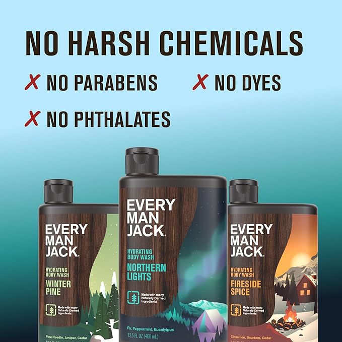 Every Man Jack Mens Body Wash Gift Set - 3 Invigorating Winter Scents - Deeply Cleans, Hydrates with Naturally Derived Ingredients - 13.5 oz (3 pack)