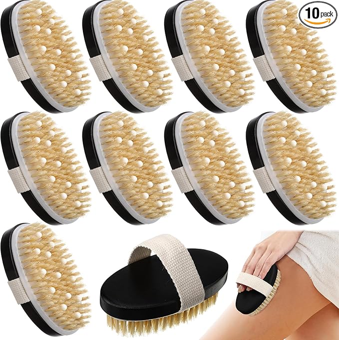 Gejoy 10 Pcs Dry Brushing Body Brush Exfoliating Brush with Massage Nodule Dry Skin Body Scrubber for Shower Bath Back Circulation Improvement Dead Skin Exfoliator (4.92 x 2.56 Inches,Black)