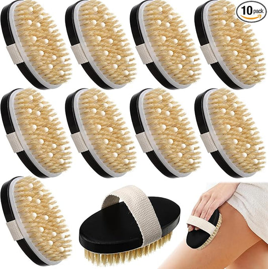 Gejoy 10 Pcs Dry Brushing Body Brush Exfoliating Brush with Massage Nodule Dry Skin Body Scrubber for Shower Bath Back Circulation Improvement Dead Skin Exfoliator (4.92 x 2.56 Inches,Black)