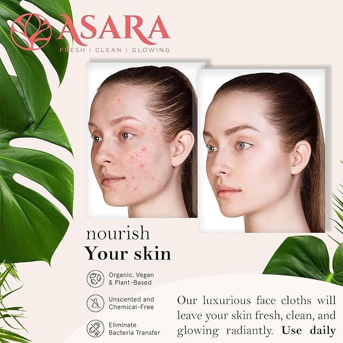 Asara Disposable Face Towel XL Facial Wipes | Organic Vegan Biodegradable | Add Water As a Makeup Remover | Sensitive Skin Face Towels - Clean Daily Towelettes (100 Count)