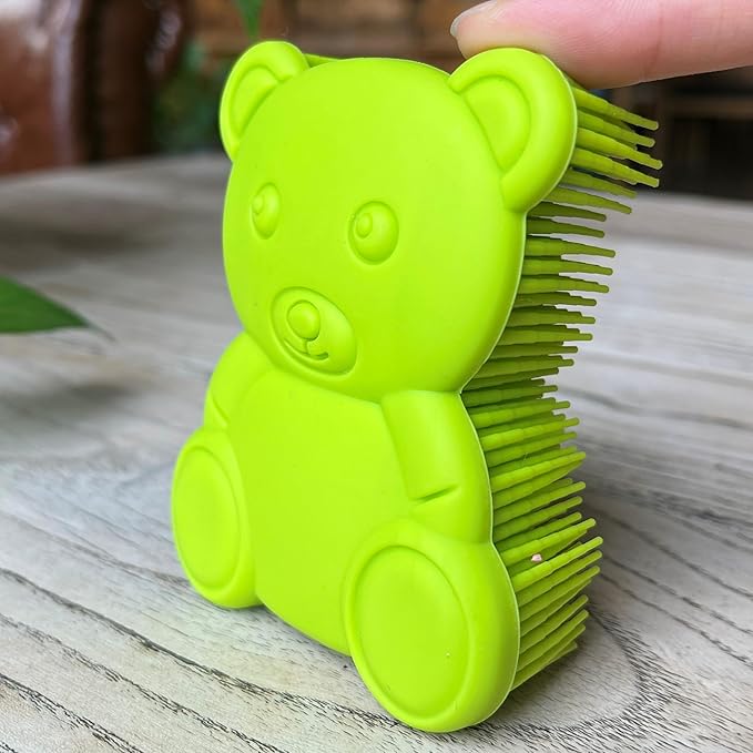 Premium Sensory Brush for Kids or Autism,Soft Silicone Body Scrubber,2 in 1 Sensory Room Occupational Therapy Fidget Brushes,Silicone Loofah,Pets Shower Brushes Bath Brush Shampoo Brush（Bear-Green）