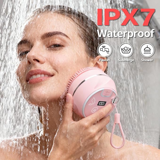 Face Cleansing Brush, Waterproof Silicone Facial Cleansing Brush, for Women and Men, 6 Modes, 3 Light Effect, Rechargeable Electric Exfoliator Deep-Clean Scrubber for Women and Men