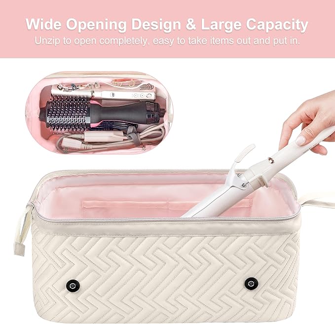 Leudes Hair Tools Travel Bag for Women Heat Resistant Mat for Travel Essentials Hot Tools Straighteners,Flat Irons,Curling Iron,Hot Air Brushes and Hair Dryer Organizer Bags 2 in 1 (Beige)