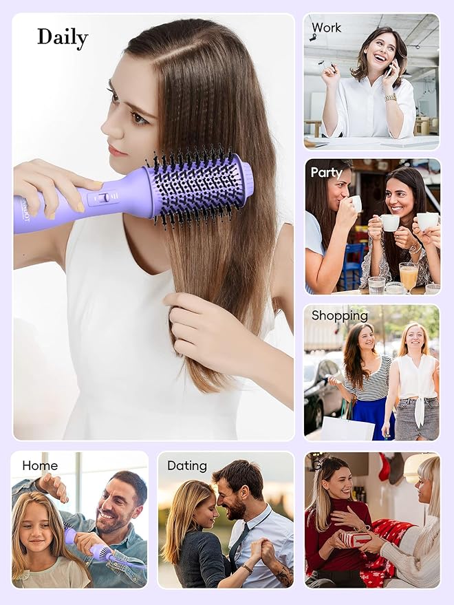 LANDOT 4-in-1 Blow Dryer Brush for Thick & Coarse Hair, Powerful Blowout Brush Styler with 60mm Oval Barrel,Fast Hair Drying & Frizz Control for Salon-Smooth and Manageable Hair at Home