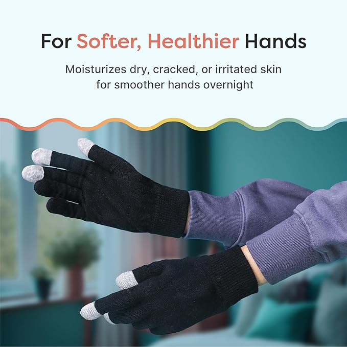 ZenToes Moisturizing Gloves for Dry Hands, Gel Infused with Jojoba Seed Oil, Olive Oil and Vitamin E, Overnight Hand Moisturizer (OSFM, Cotton Black)