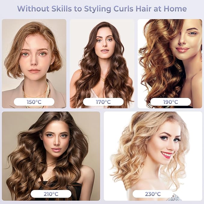 Rotating Curling Iron, 5 Temperature 1 1/4 in Automatic Curling Iron, Double Voltage 360° Rotating Auto Curling Wands, 1H Auto-Off & 30s Fast Heat Self Curler Travel Hair Styling Tools