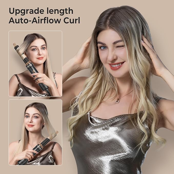 6 in ONE Blow Dryer Brush, Curling Wand Hair Styling Tools Set, Ionic Hot Air Hair Dryer, Massage Oval Hair Dryer, Left&Right Hair Curlers 100-120V