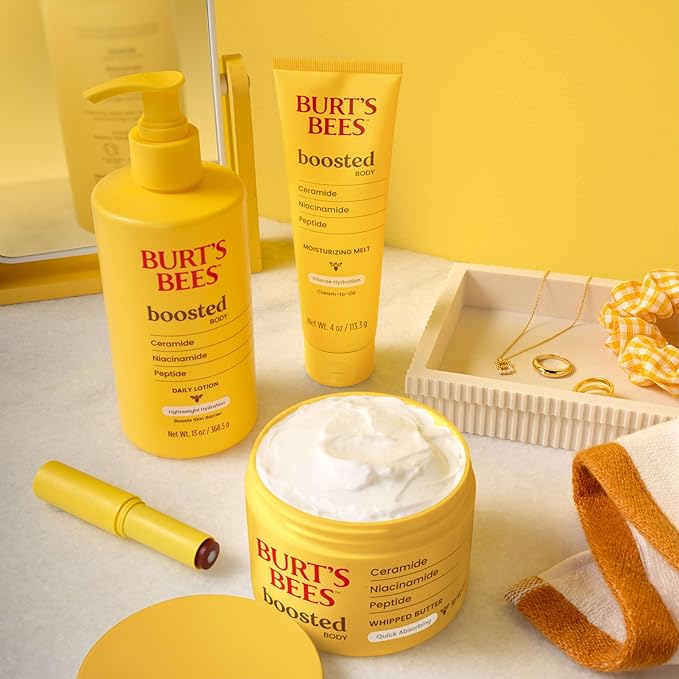 Burt's Bees Christmas Gifts, Boosted Body Lotion, With a Ceramide, Niacinamide and Peptide Complex, Lightweight Daily Lotion, Tropical Scented, 13 oz. Bottle