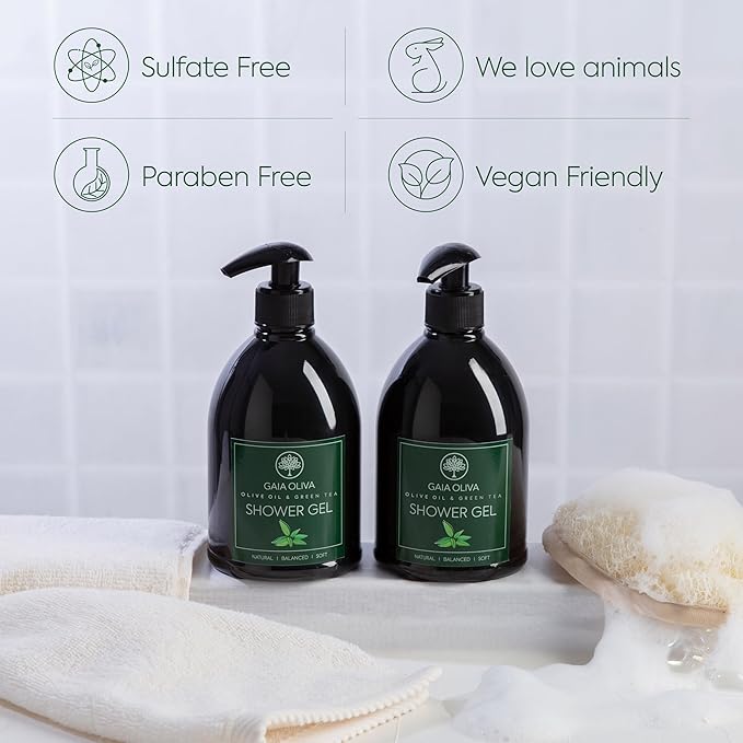 GAIA Oliva Olive Oil Shower Gel – Natural Body Wash with Green Tea, Hydrating, Moisturizing Body Wash for Women & Men, Plant-based Bath & Shower Gel for Dry Skin, 16.9 Fl Oz (Pack Of 2)