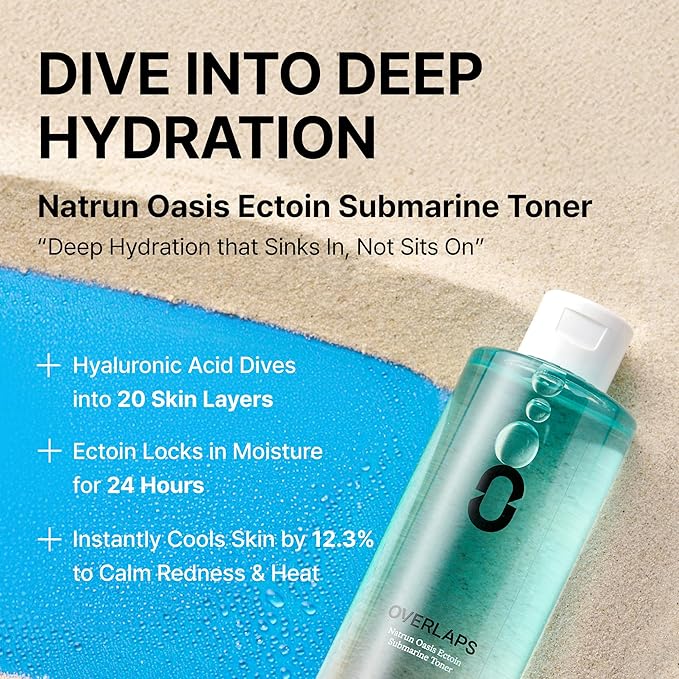 Overlaps Natrun Oasis Ectoin Submarine Toner | Long-Lasting Hydration & Moisture Barrier with Ectoin, Panthenol, Betaine, Alcohol-Free Korean Facial Toner, 8.45 fl oz