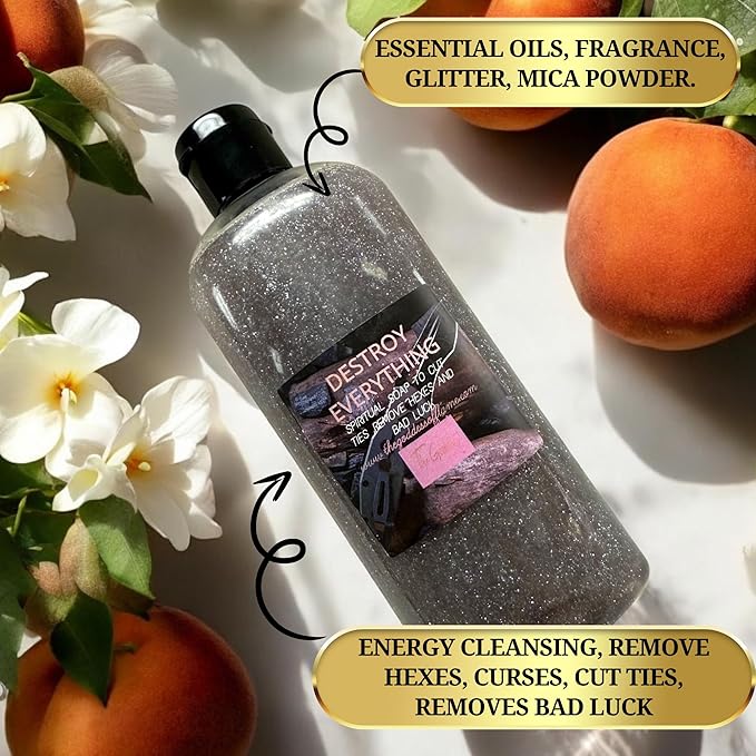 Destroy Everything Shower Gel – 8 oz Handmade Body Wash for Banishing, Uncrossing & Clearing Negative Energy – Altar Charged – Hoodoo, Conjure, Wiccan, Pagan Use – Vegan & Sulfate-Free