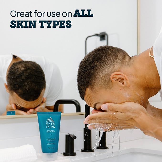 Oars + Alps Hydrating Gel Face Wash, Daily Gentle Face Cleanser with Prickly Pear Extract & Hyaluronic Acid, Hydrating & Moisturizing, Sulfate- Free, Paraben-Free, 5oz