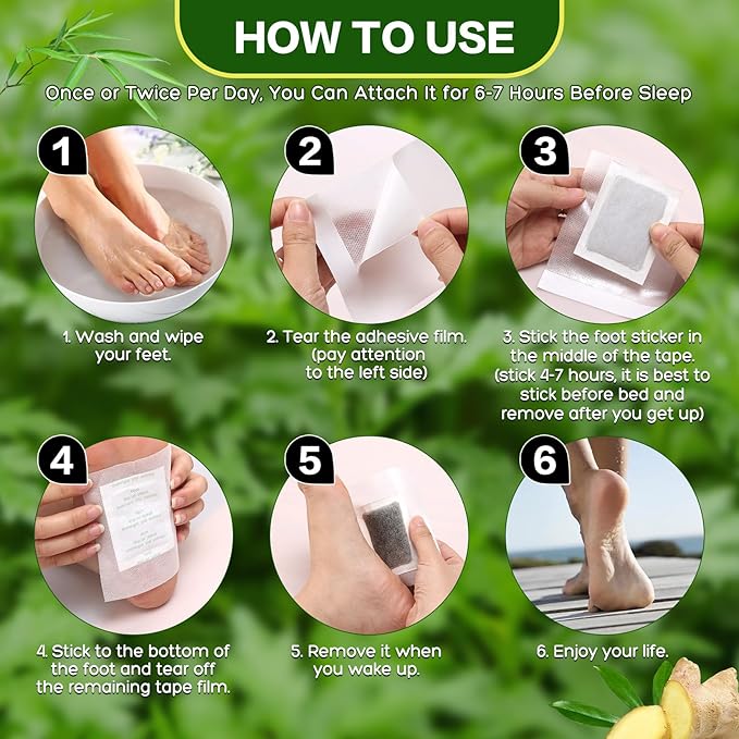 Foot Pads 2-Box Set 100 pcs Ginger Oil & Bamboo Charcoal Premium Foot Care Patches - Relieves Stress and Fatigue - Improves Sleep and Supports Body Cleansing Christmas Gifts for Women