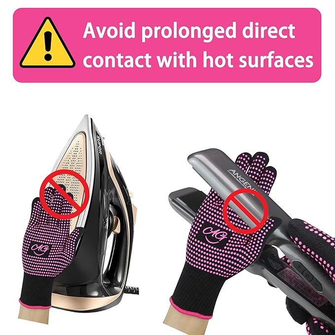 ANGENIL 2 Pcs Heat Resistant Gloves with Silicone Bumps, Heat Gloves for Hot Hair Styling, Professional Heat Proof Glove Suitable for Flat Iron Hair Straightener, Curling Wand and Thermal Brush, Pink
