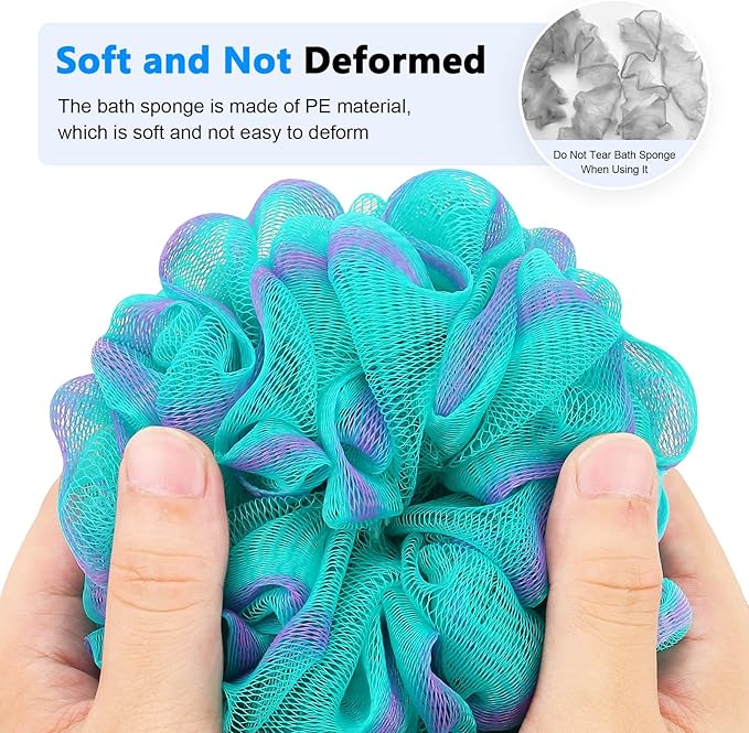 Loofah on a Stick PE Soft Mesh Luffa with Non-Slip Wooden Handle Made of Soft and Sturdy Rubber Material Back Scrubber for Shower for Women and Men with String for Easy Hanging(Green)