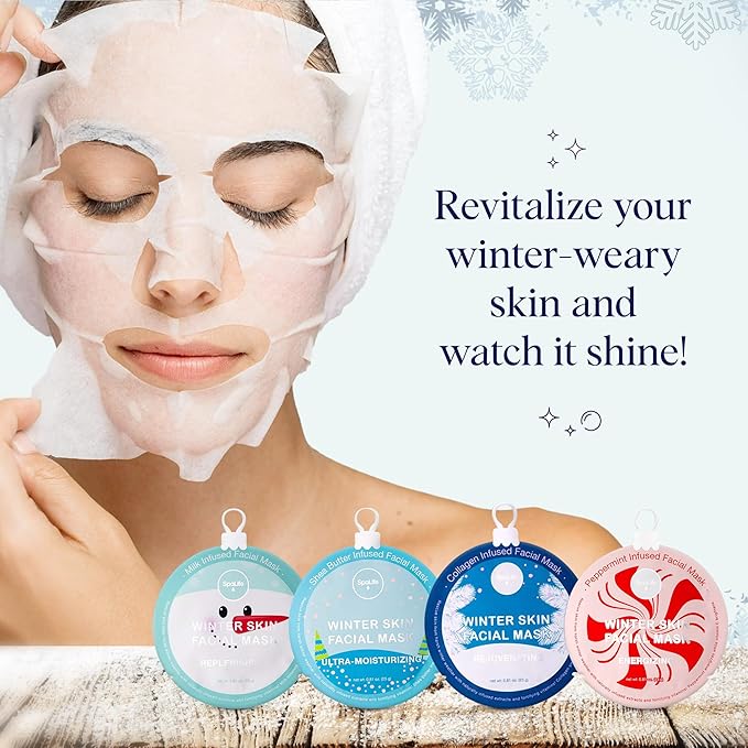 SpaLife Beauty Winter Skin Christmas Face Mask Bundle | Korean Facial Masks | Hydrating, Moisturizing and Firming Sheet Mask Set | Christmas Gifts for Women | 12 Pack